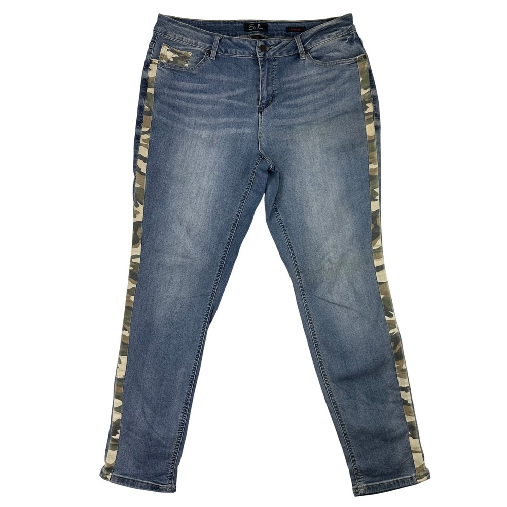 Earl Jean Skinny Jeans Womens 16 Blue Camo Stripe Mid‎ Rise Stretch Denim Cotton